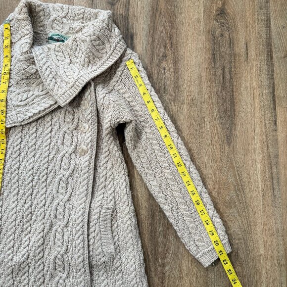 Aran Crafts Irish Merino Wool Cardigan Coat Coatigan Light Pink Cable Knit S - Picture 6 of 9